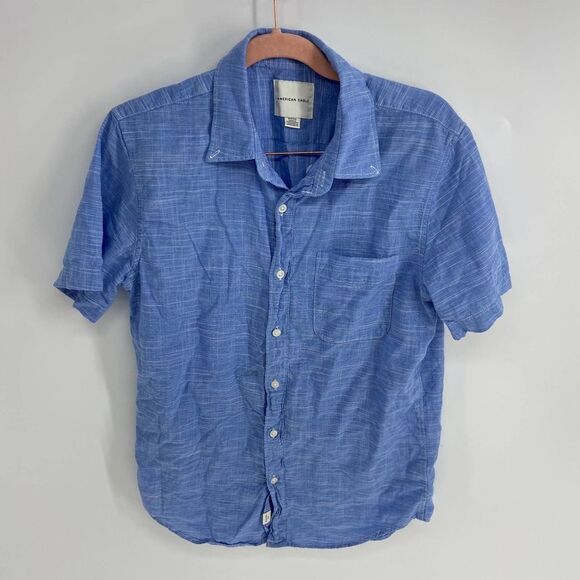 American Eagle Blue Short Sleeve Button Up Collared shirt Mens Small - Picture 1 of 6